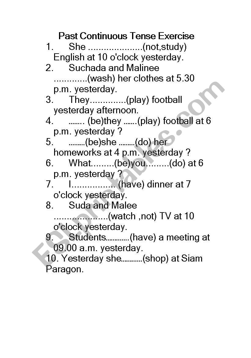 Past Continuous Tense Exercise