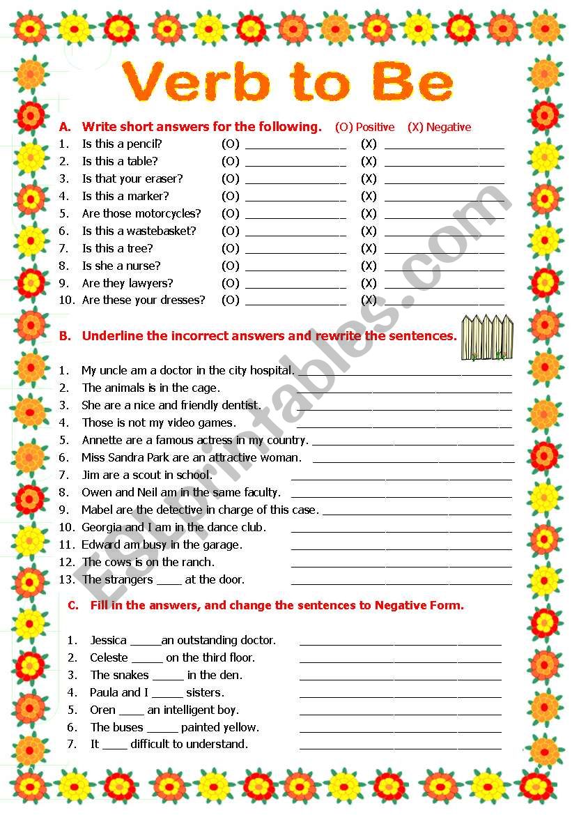 Verb to be  worksheet