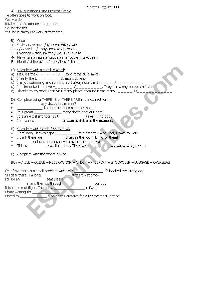 Business English worksheet