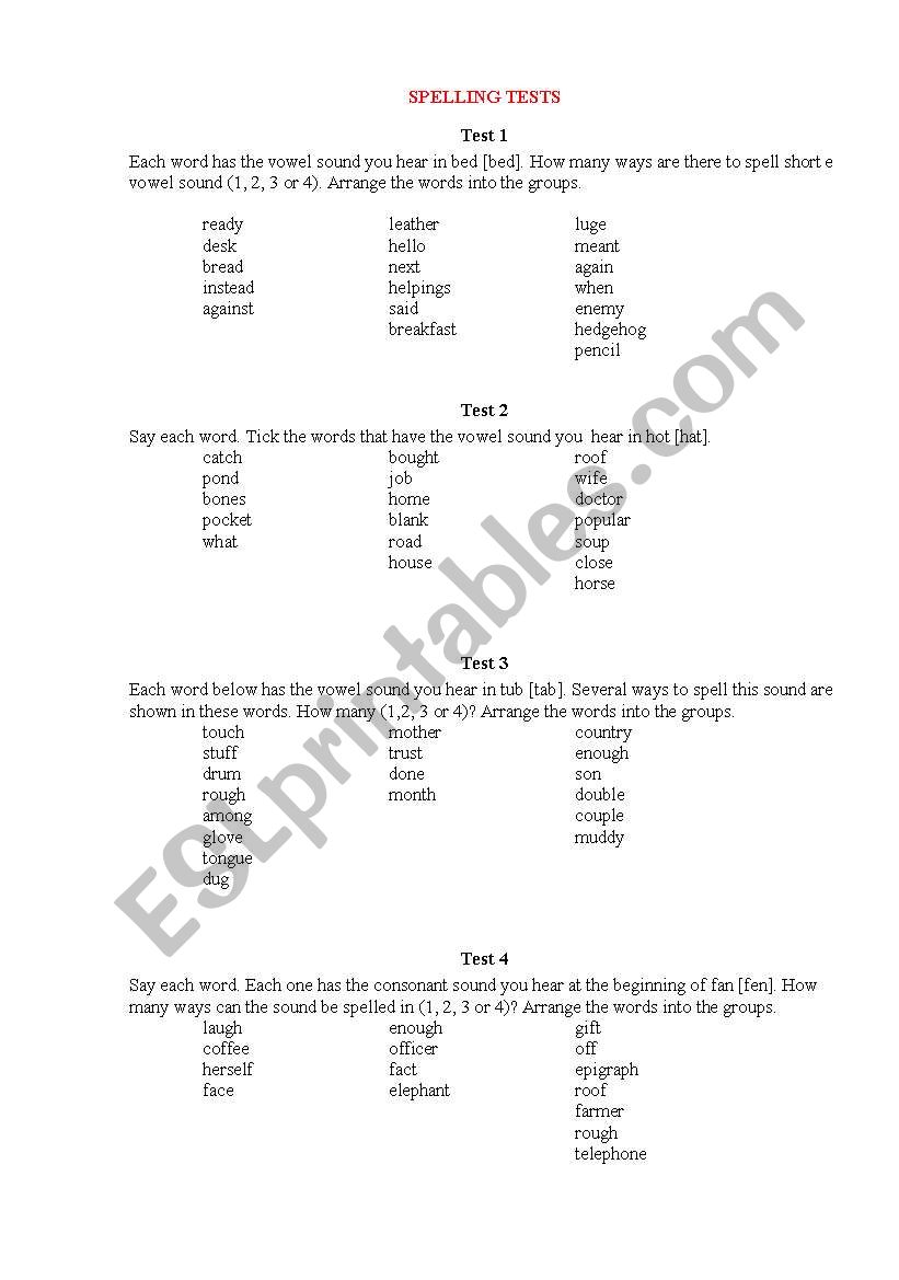 English Worksheets Spelling Exersices