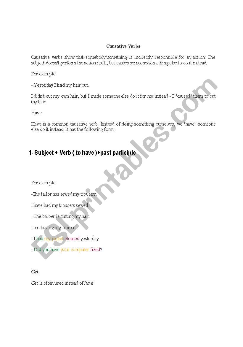 The causative worksheet