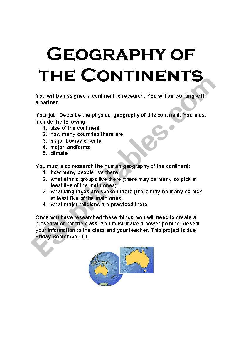 Geography Of the Continents Project