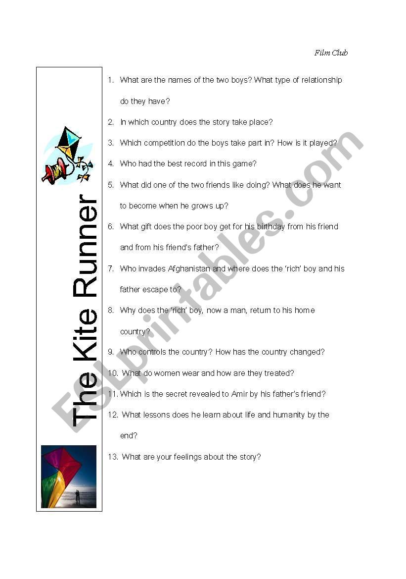 The Kite Runner worksheet