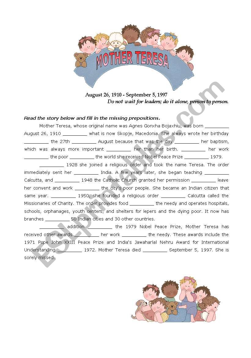 Mother Teresa - ESL worksheet by warrior
