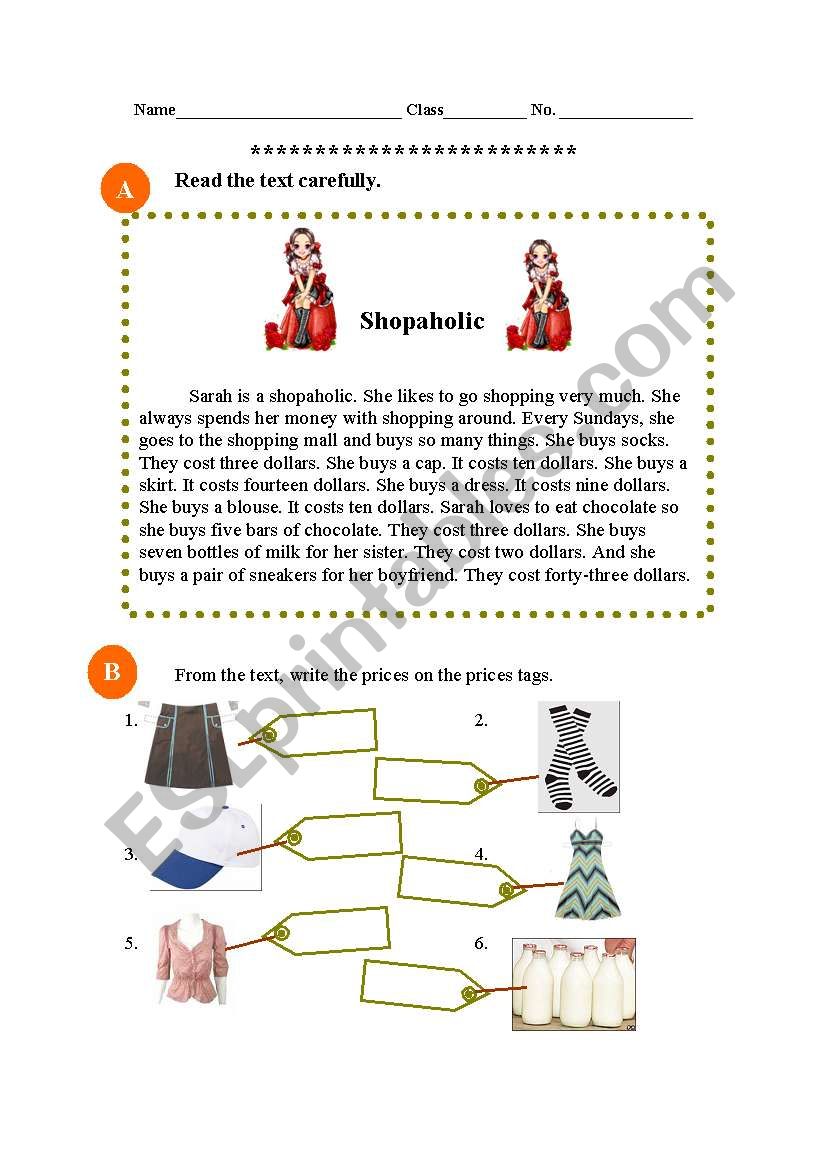 shopaholic worksheet