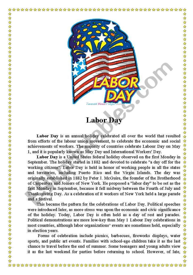 Labor Day worksheet