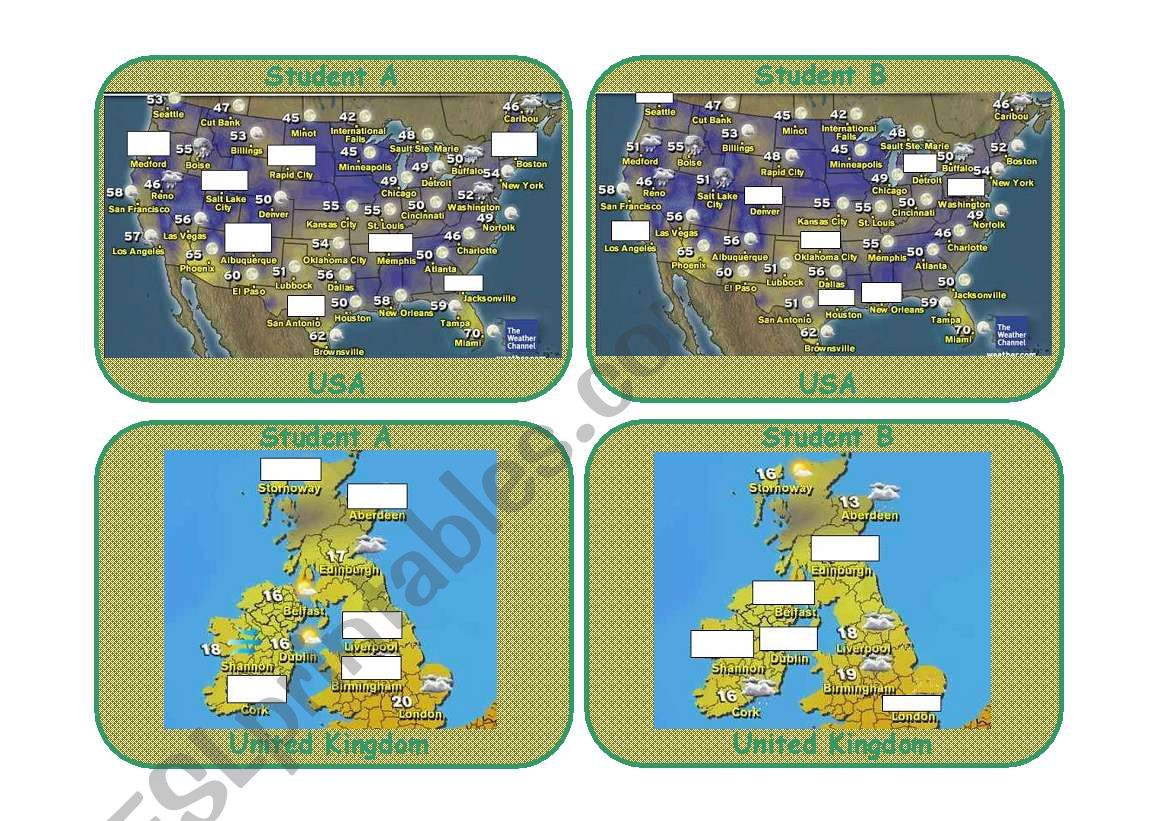 Weather Information Gap Cards worksheet