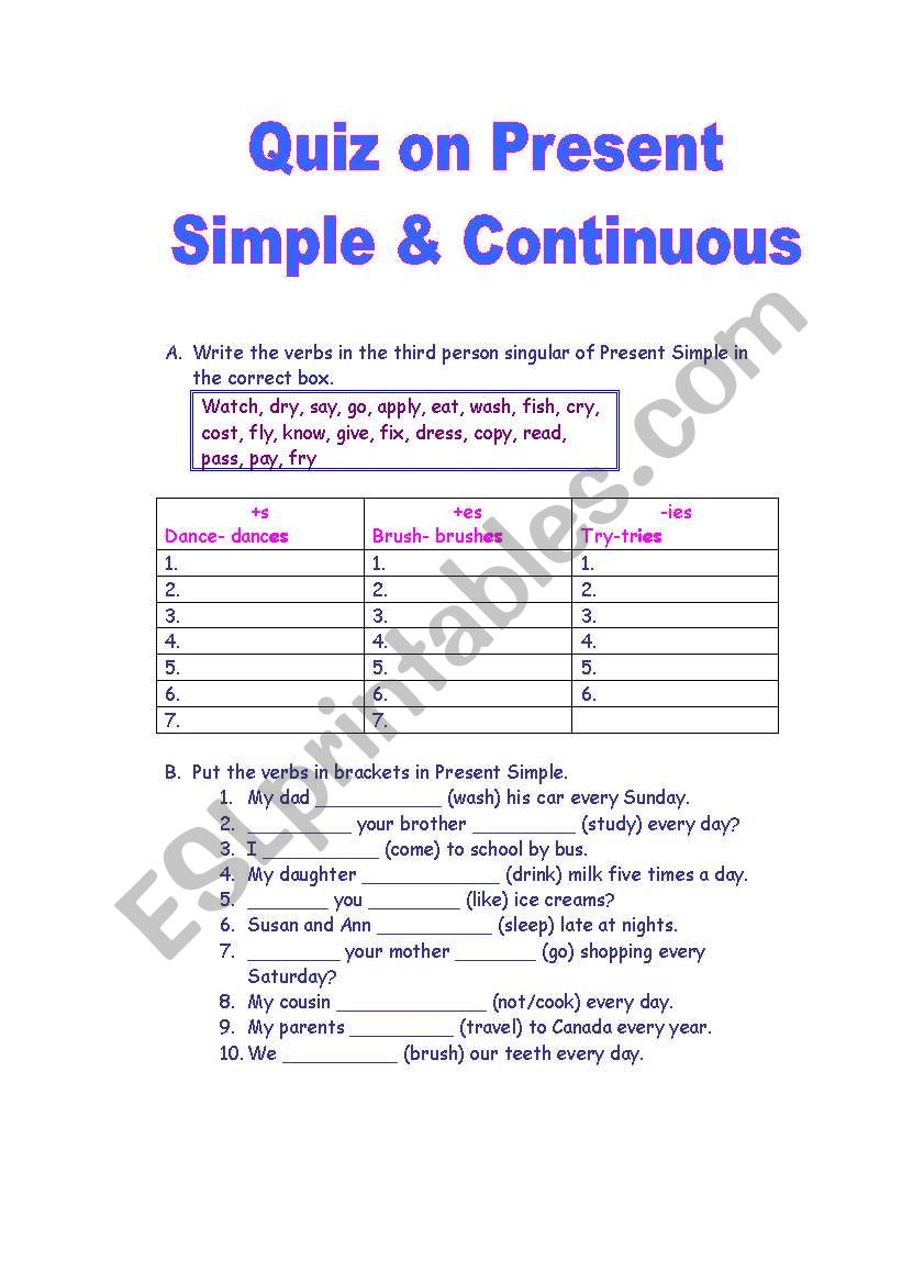 Present Simple Present Continuous worksheet