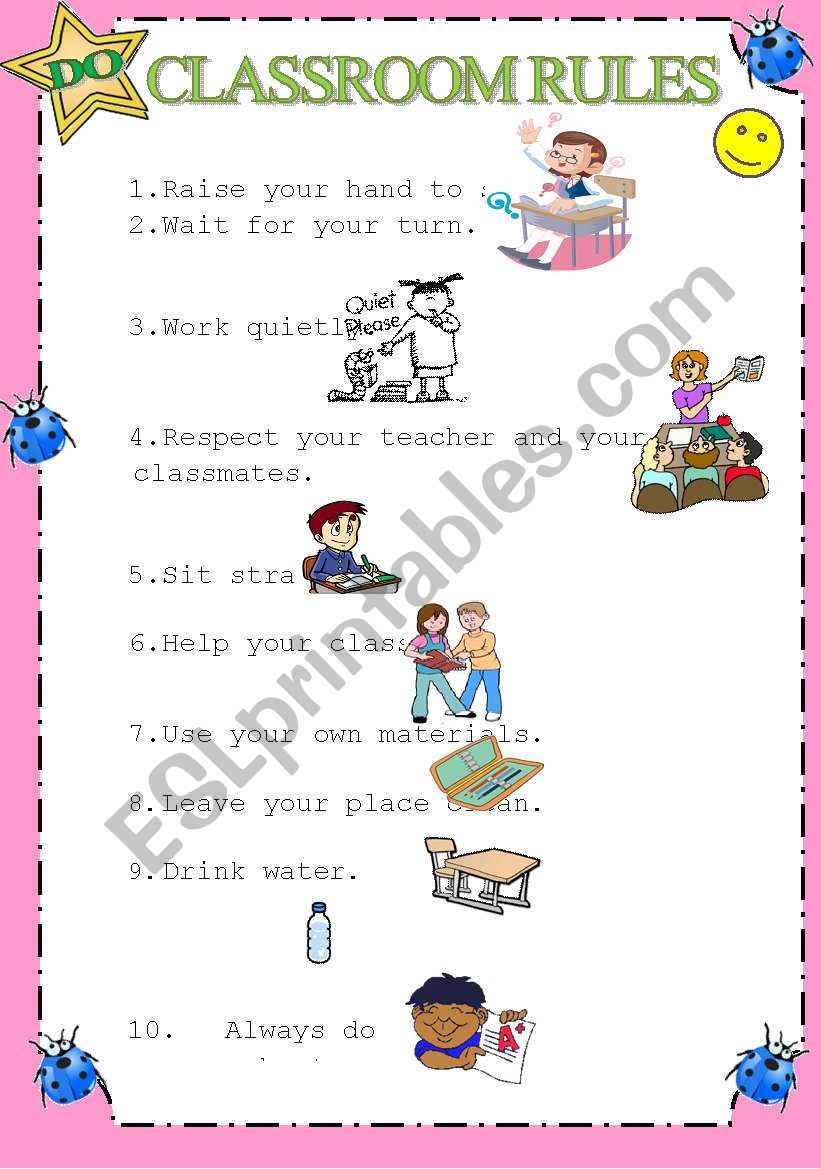 Classroom rules with pictures- What they can do in classroom- 1/2