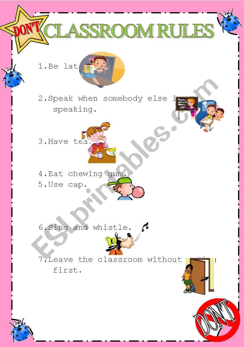 Classroom rules with pictures- What they can´t do in classroom 2/2