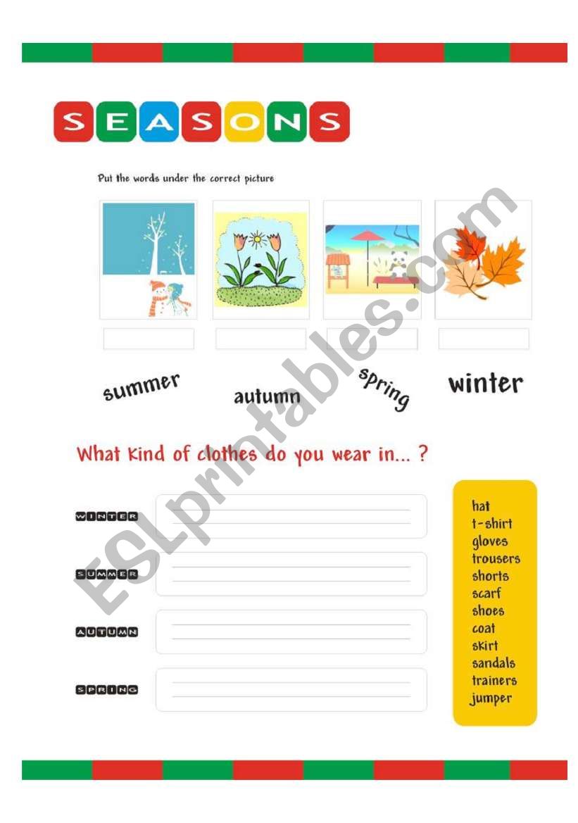 Seasons and Clothes worksheet