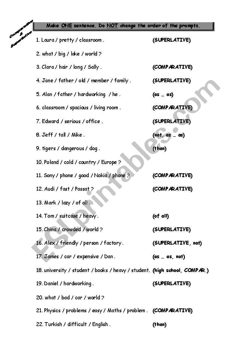 Comparative Superlative Prompt Exercises