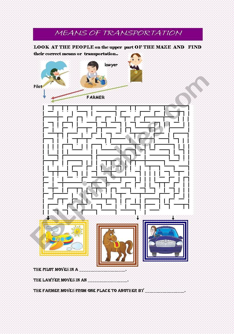 MEANS OF TRANSPORTATION worksheet