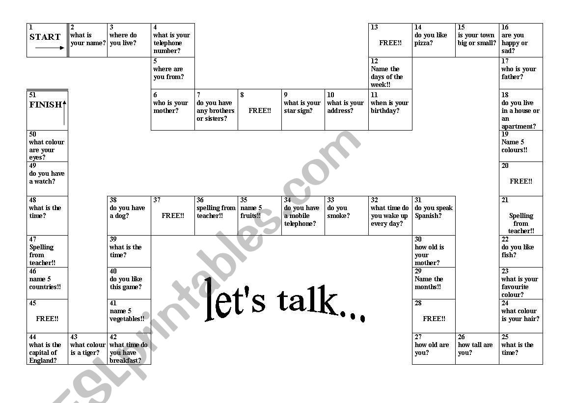 Lets talk worksheet