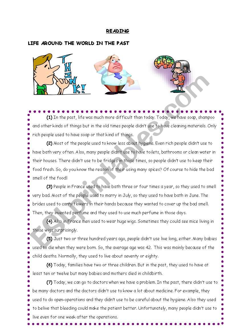 reading including used to worksheet