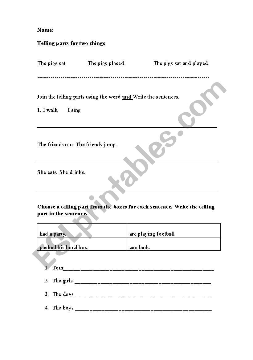 Naming Parts worksheet