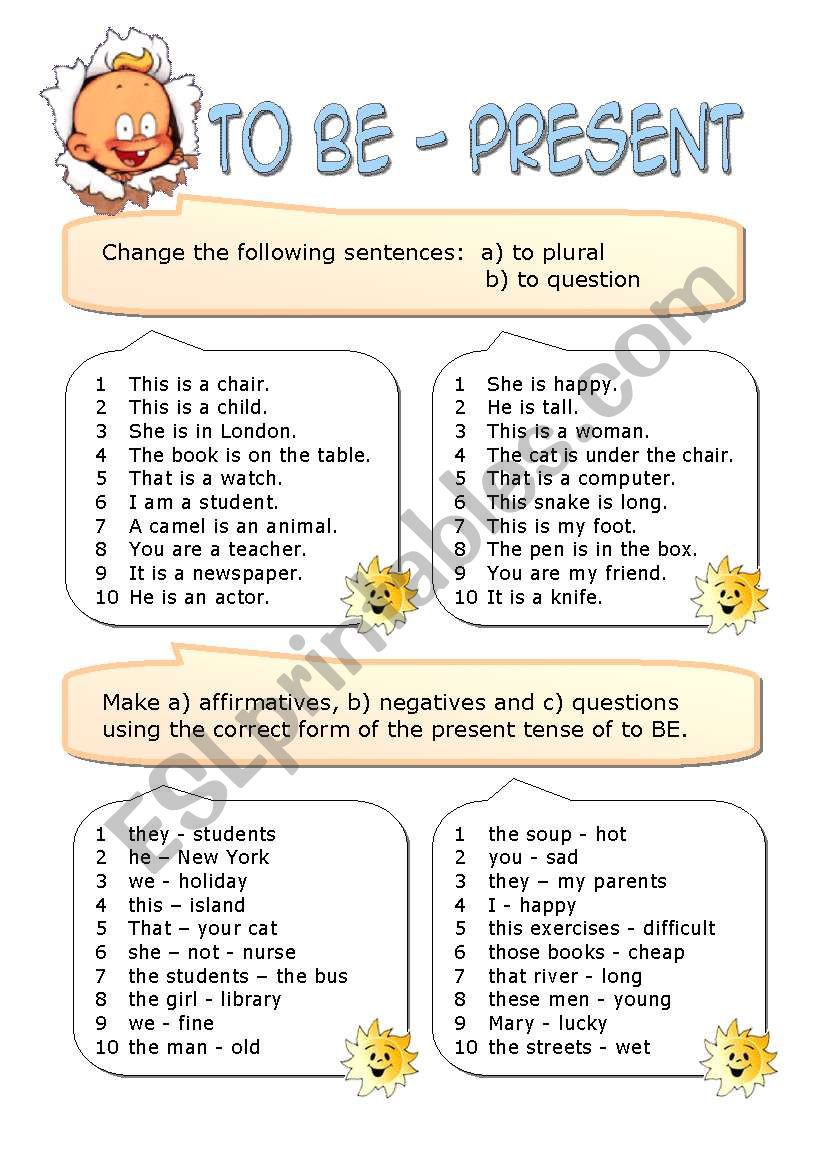 To BE in the Present Simple Tense - ESL worksheet by Alenka