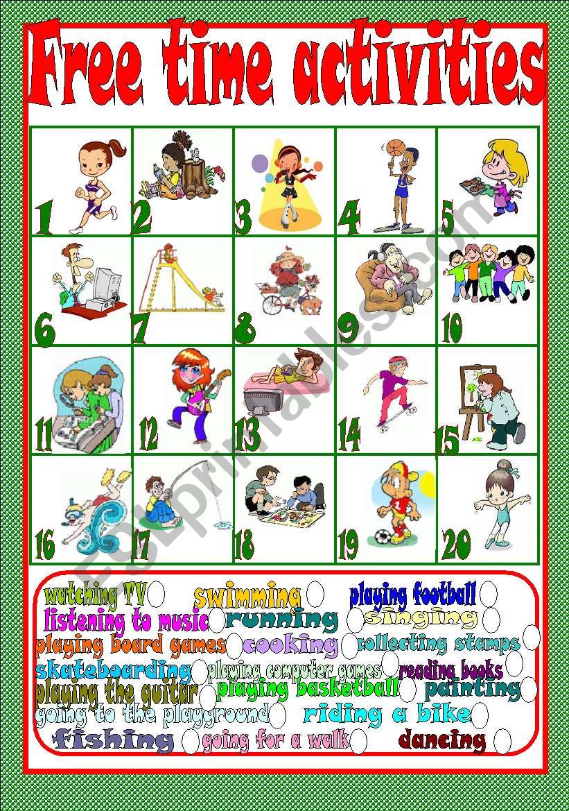 Free time activities worksheet