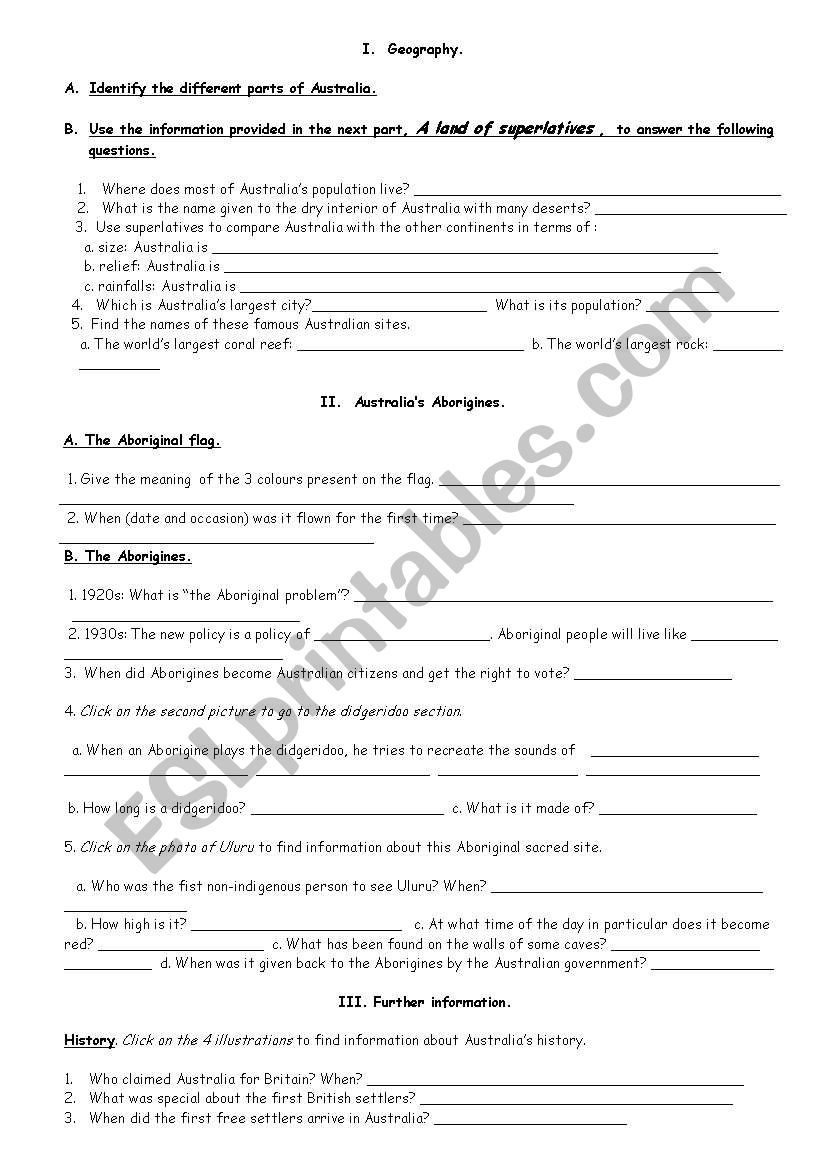 Australia webquest worksheet