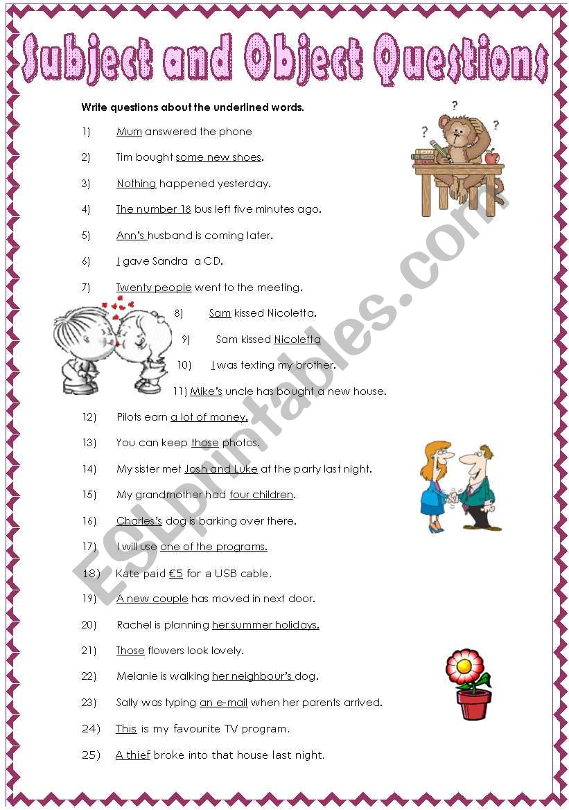 SUBJECT AND OBJECT QUESTIONS  worksheet