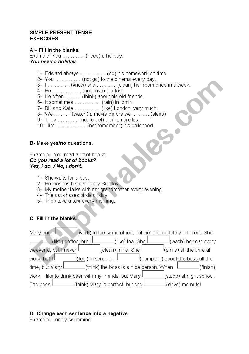 Present Simple Exercises worksheet