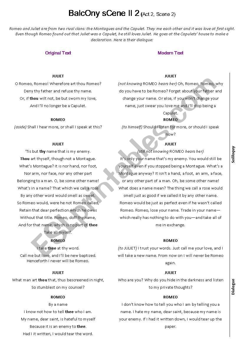 The Balcony scene worksheet