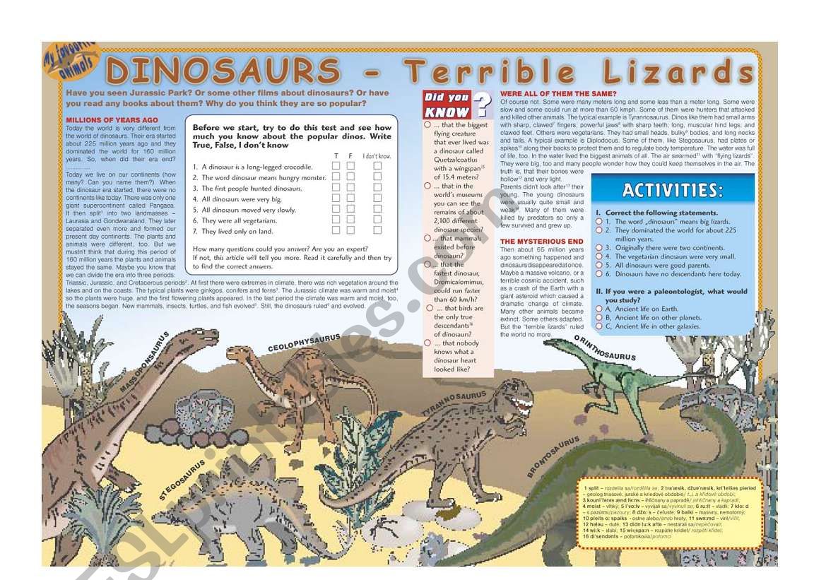 Dinosaurs - Terrible Lizards worksheet