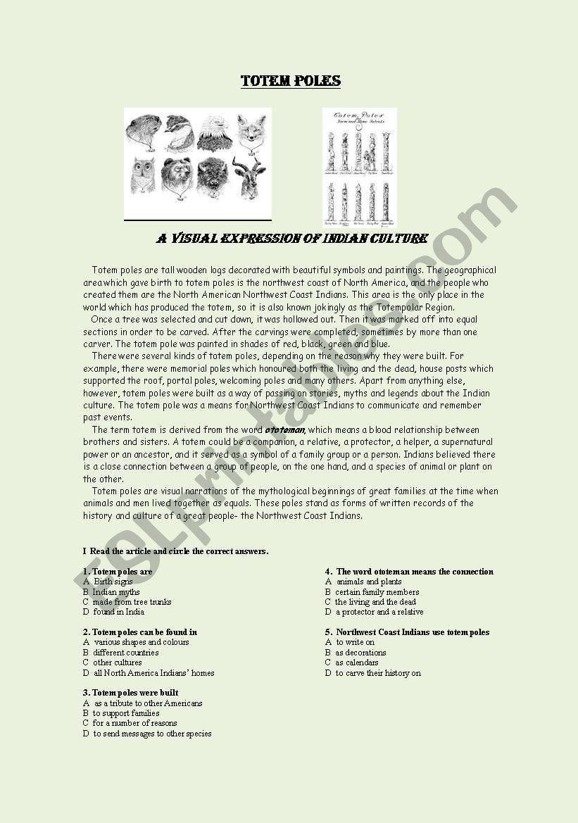 Totem Poles worksheet