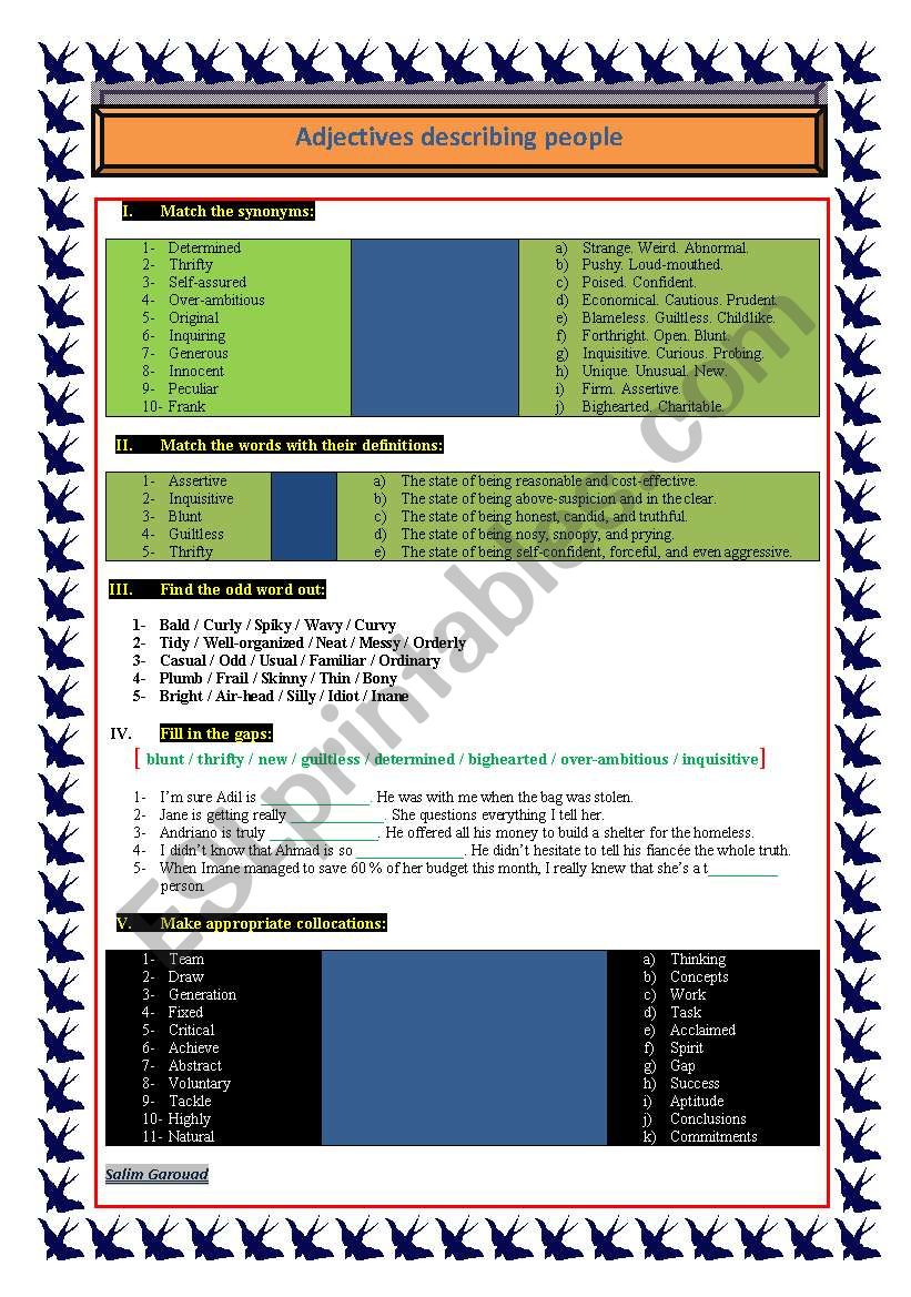 adjectives describing people worksheet