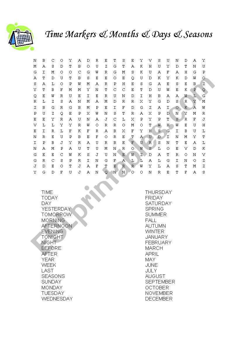 Crossword puzzle on time markers, months and days