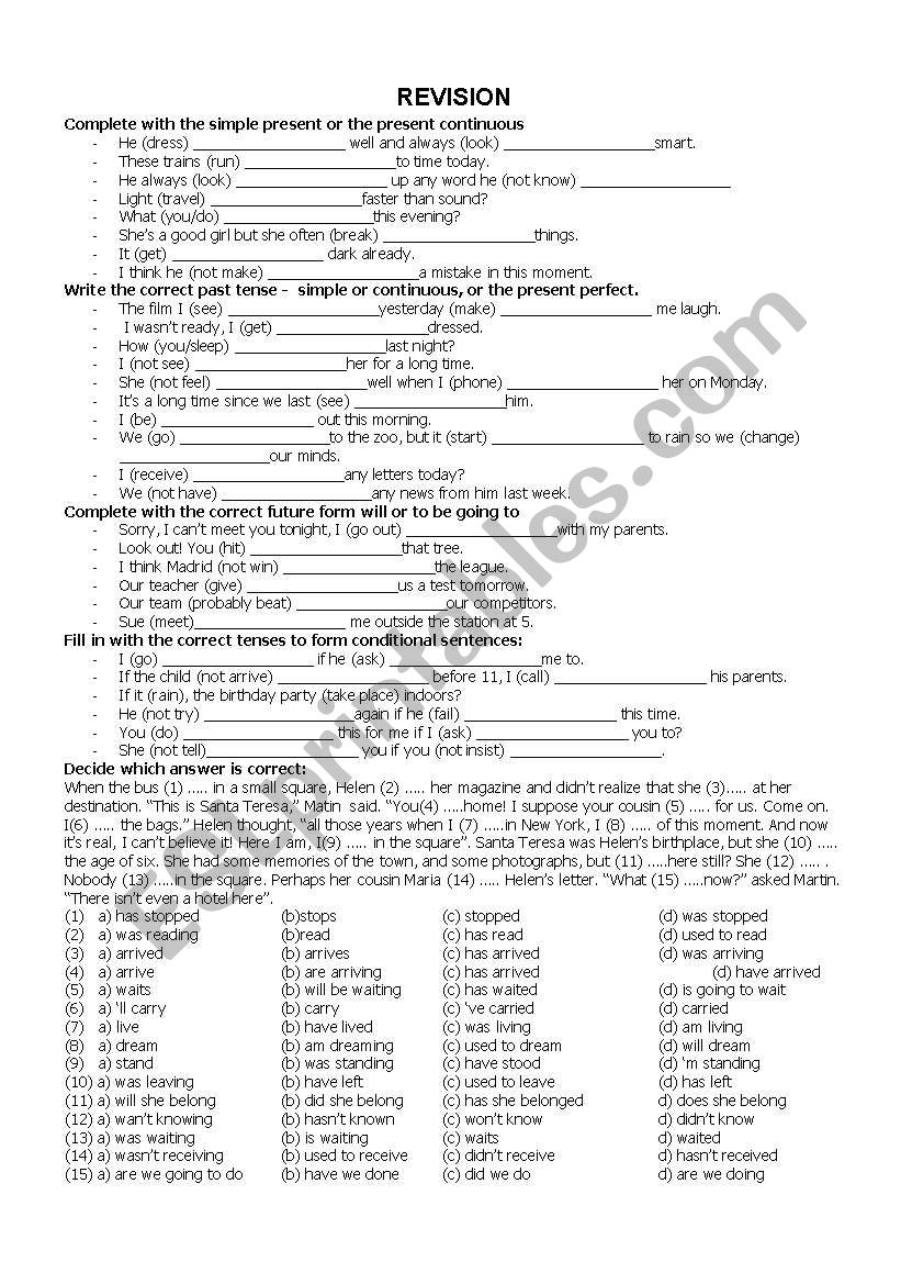 Revision worksheet