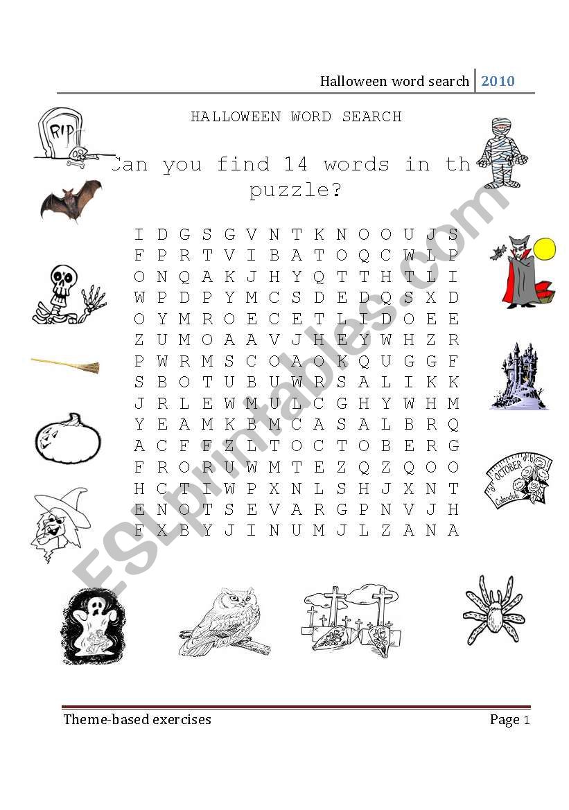 Halloween word search worksheet