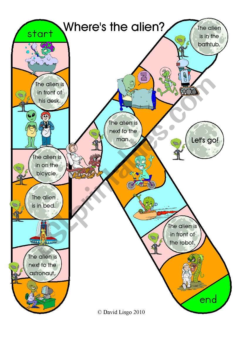 WhereÂ´s the alien? Capital K track game in full colour, black and white and blank.