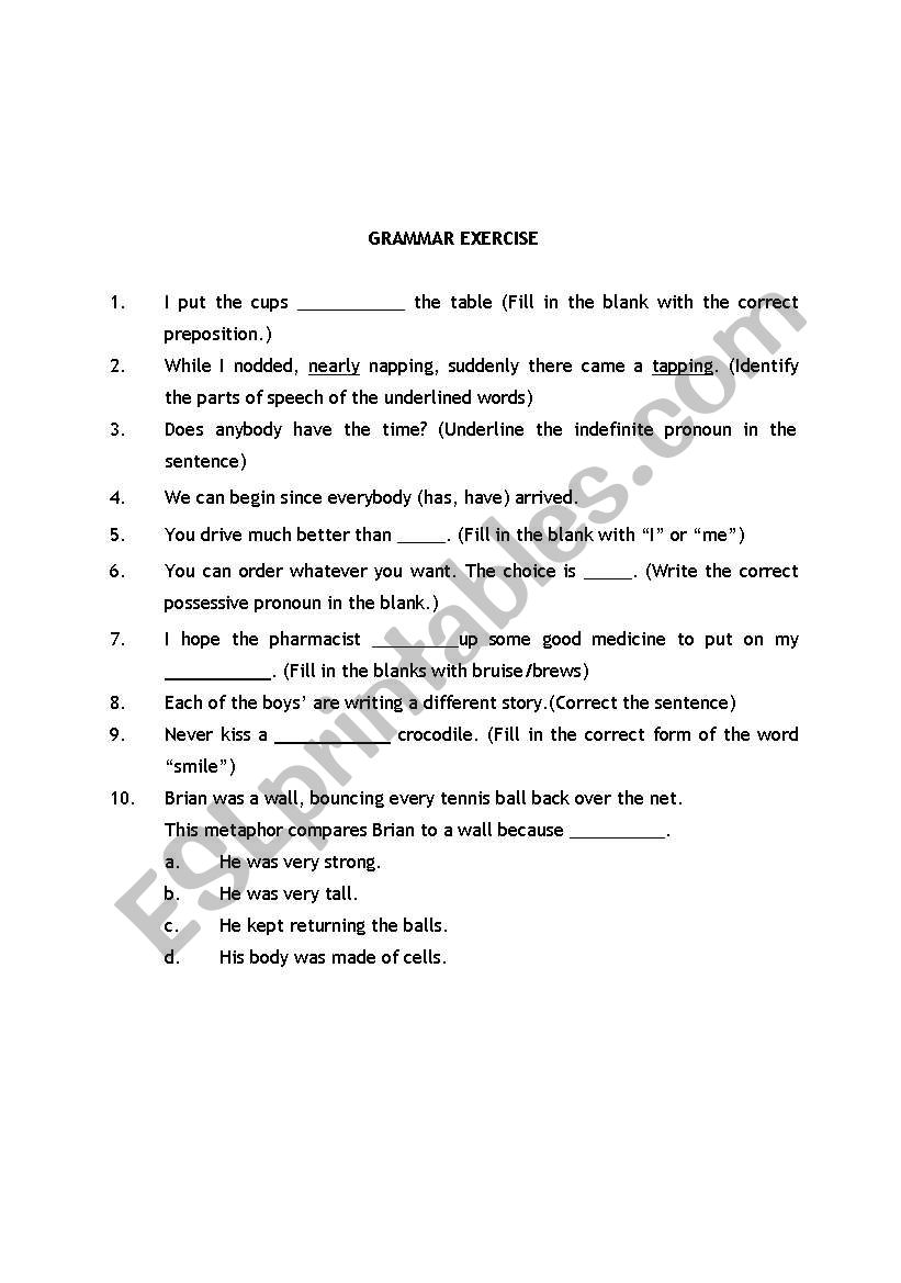 grammar exercise worksheet