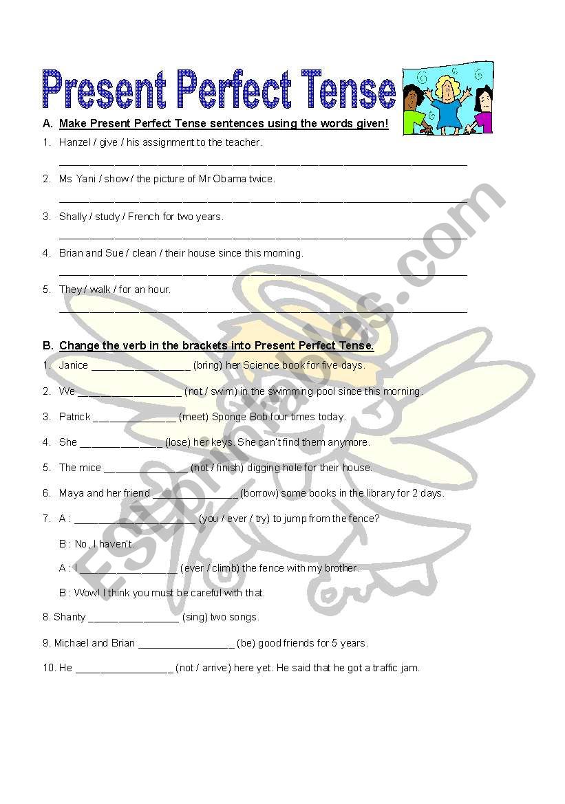 Present Perfect Tense - ESL worksheet by Bibip