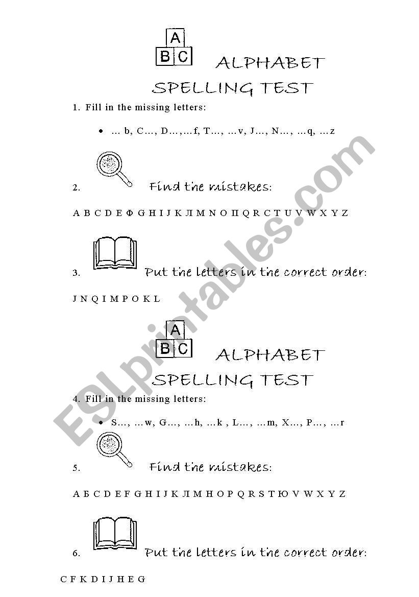 Alphabet spelling test worksheet