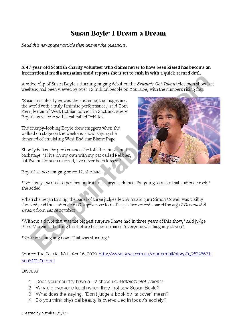 Susan Boyle: I Dreamed a Dream Gapfill