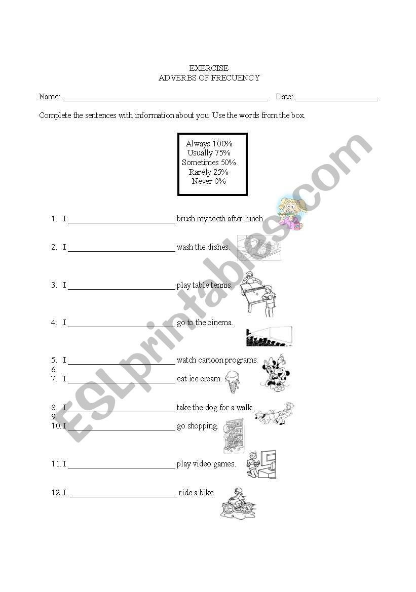 Adverbs of frecuency exercise worksheet