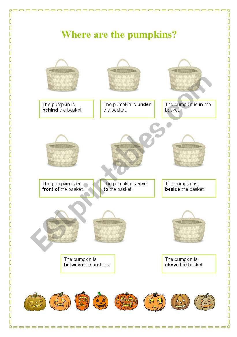 PREPOSITIONS   Where are the pumpkins? Cut and paste activity