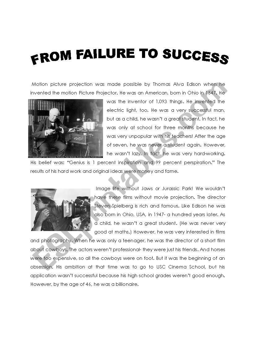 FROM FAILURE TO SUCCESS worksheet