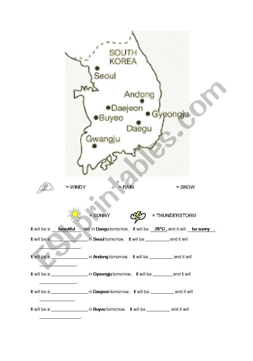 Weather map of Korea worksheet