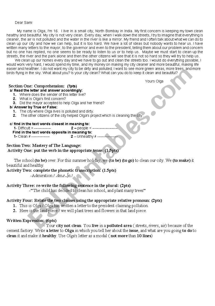 biginners exam worksheet