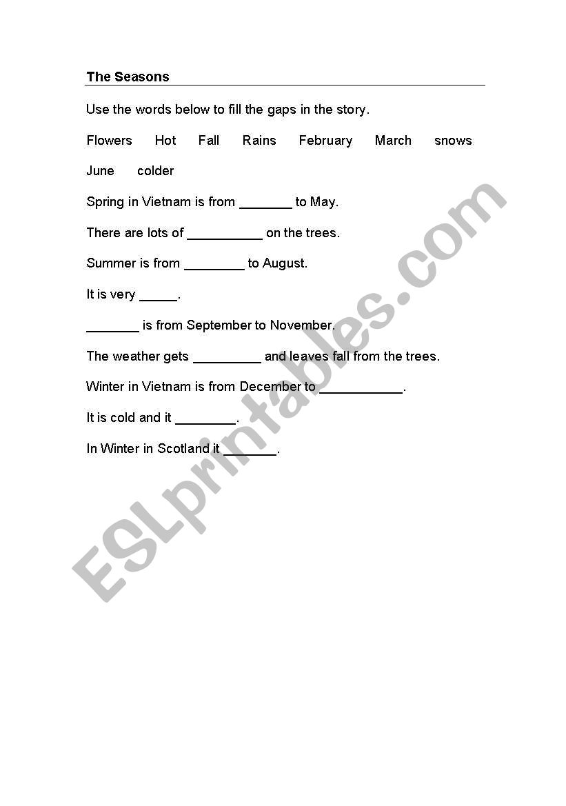 The seasons worksheet worksheet