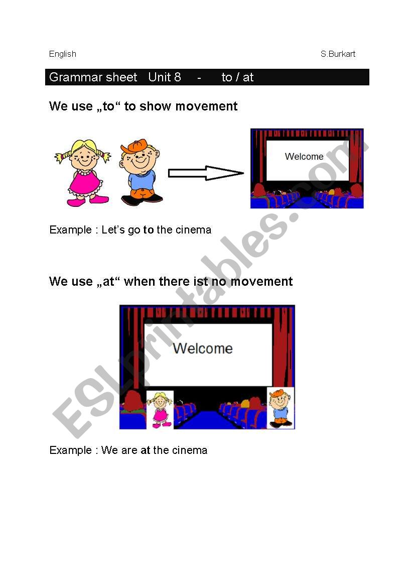 Grammar to / at worksheet