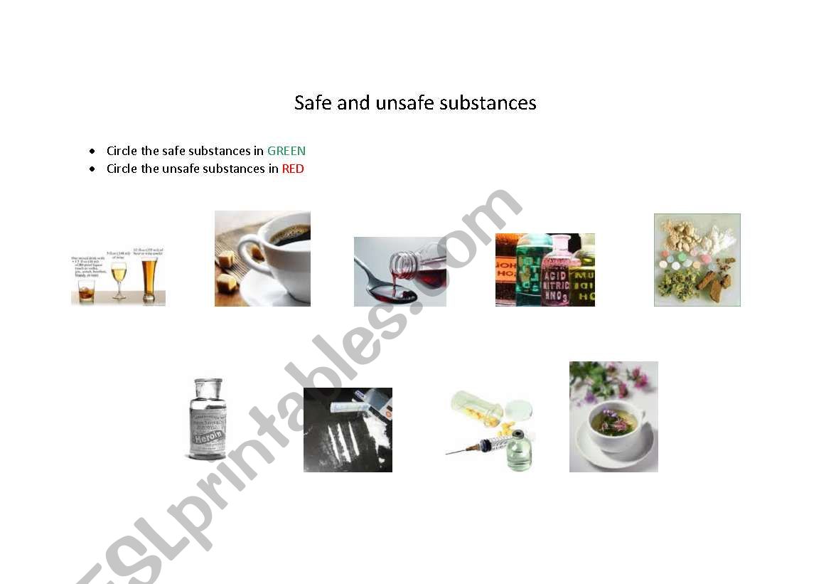 Safe and Unsafe Substanves worksheet