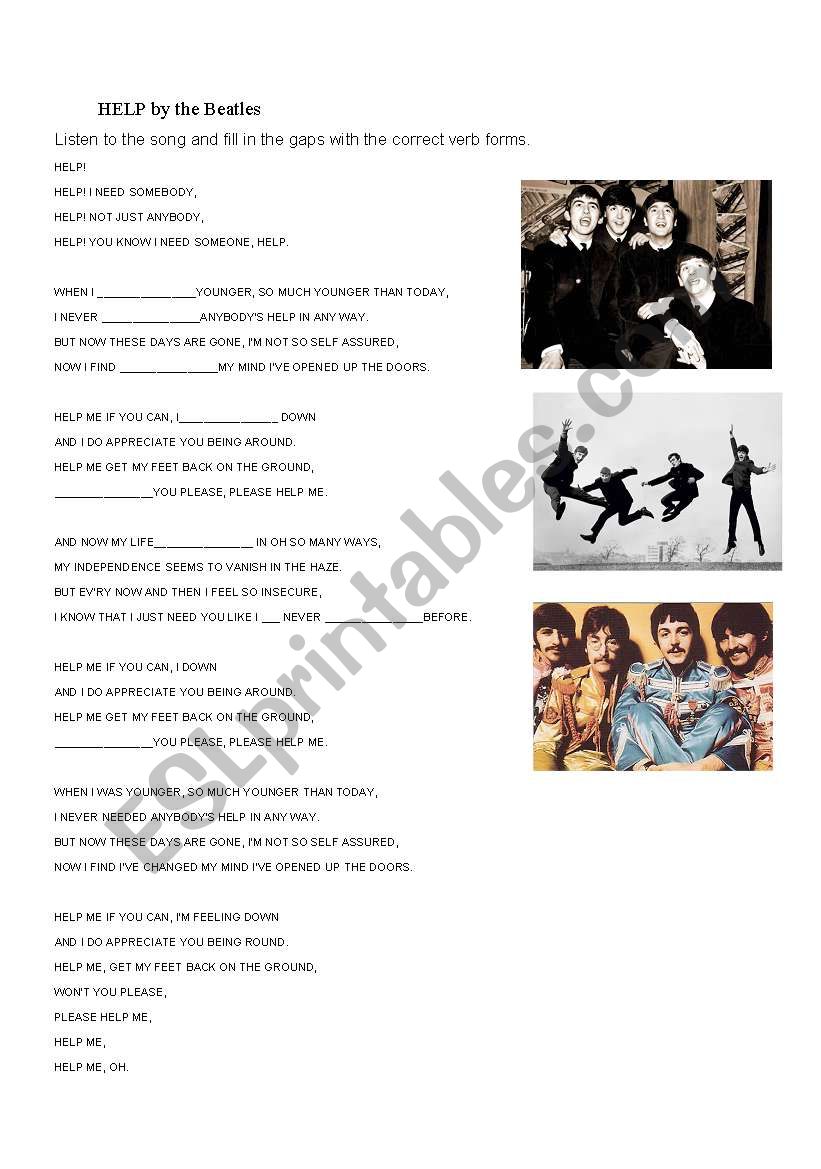 HELP by the Beatles worksheet