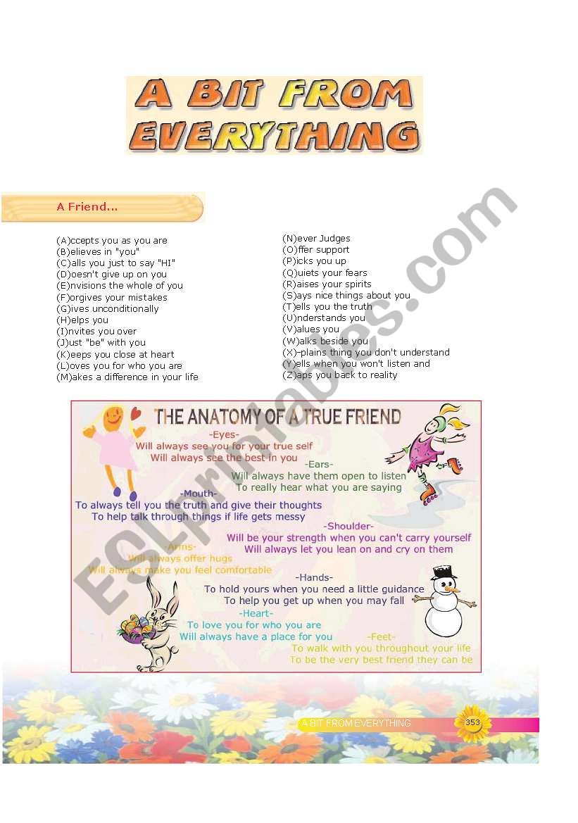 A True Friend: Friendship Worksheet