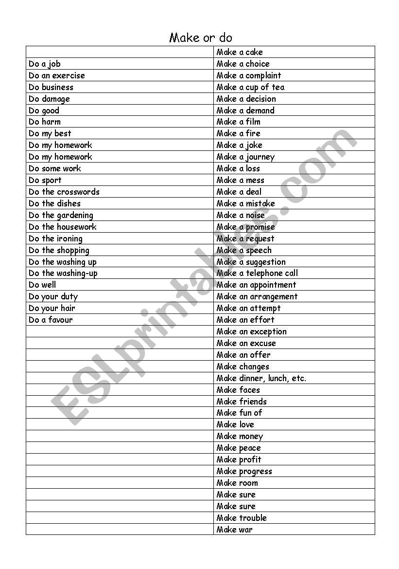 make or do? worksheet