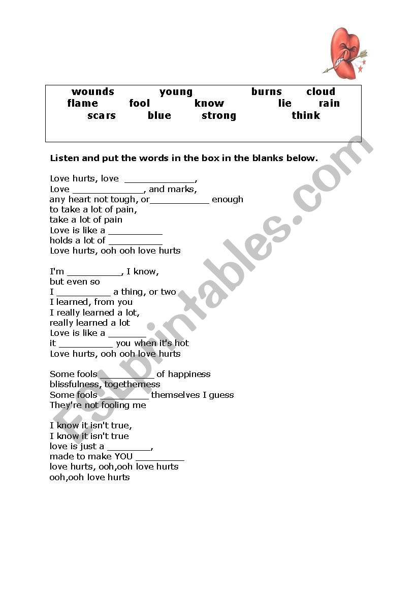 LOVE HURTS worksheet