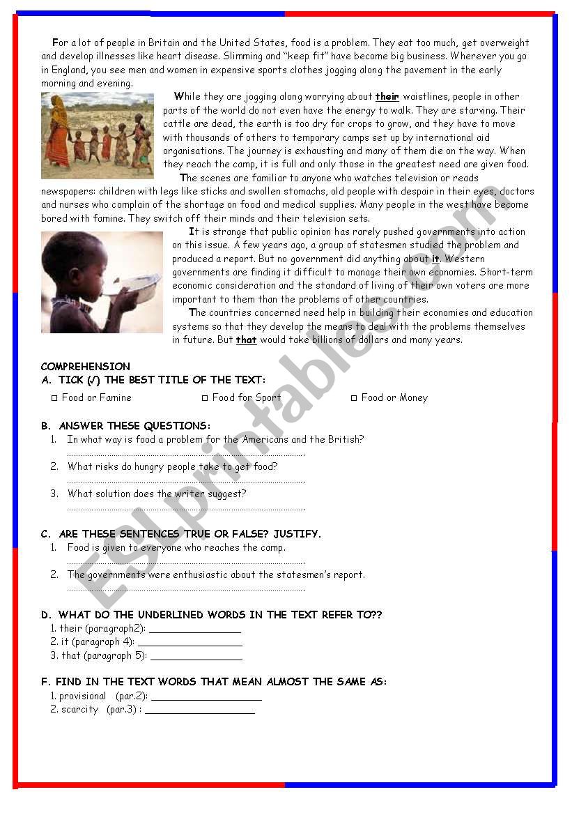 Is food a problem ? How? worksheet